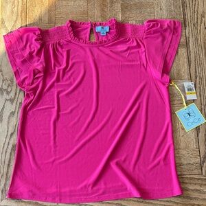 CeCe Women's Bright Pink Ruffle Sleeve Blouse